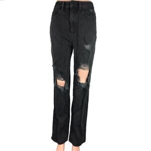 Pacsun Black 100% Cotton Non Stretch Distressed Straight Leg Jeans Size 26